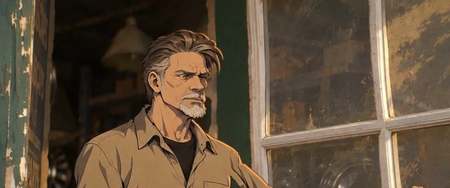 Animated: Bill at the shop door